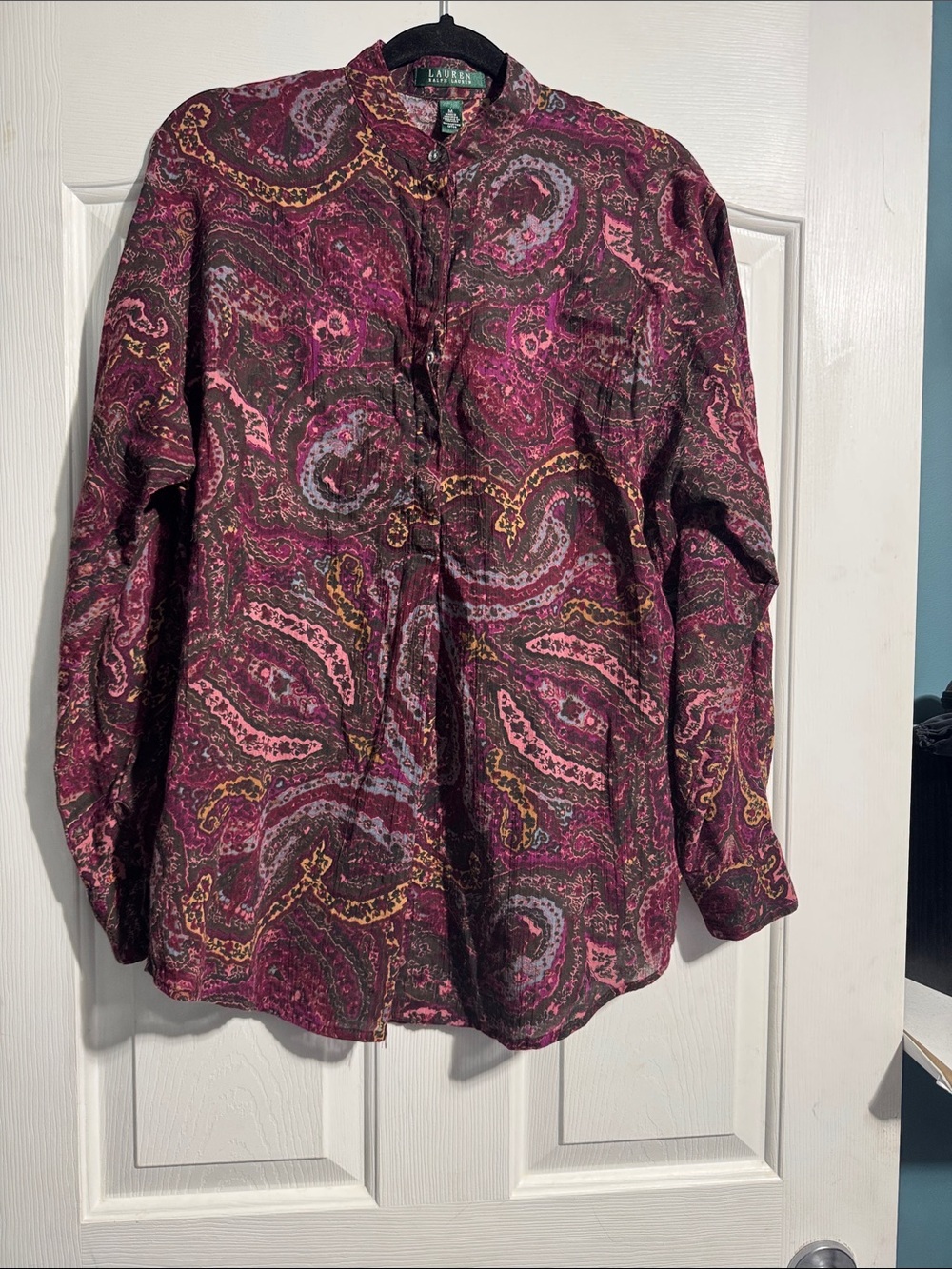 Lauren Ralph Lauren Paisley Button-Up Blouse 100% Cotton Size Medium